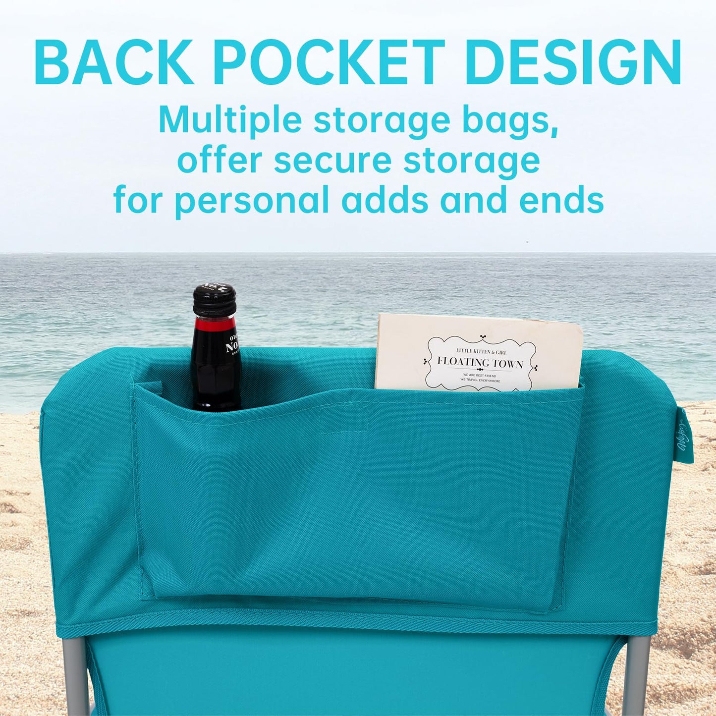 #WEJOY Tall Folding Beach Chair for Adults, Lightweight Beach Chair with Shoulder Straps, High Back Camping Chairs with Hard Armrest, Supports 300lbs for Outdoor Lawn Concert, 2 Pack (Cyan)