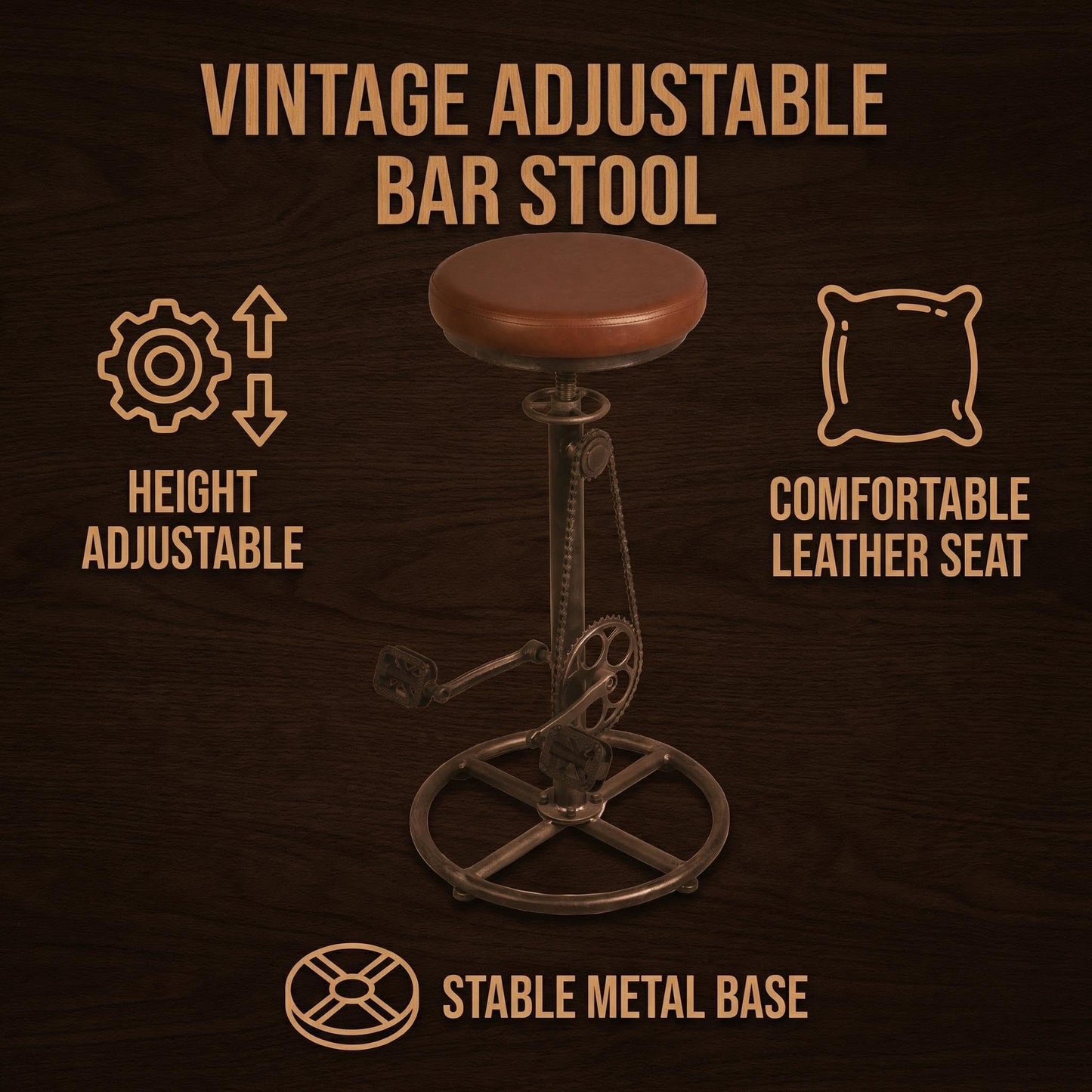 Topower Vintage DIY Bar Stool Bicycle Chain Iron Pedal Retro Industrial Height Adjustable Bicycle Wheel Design bar Chair Set of 2 Silver