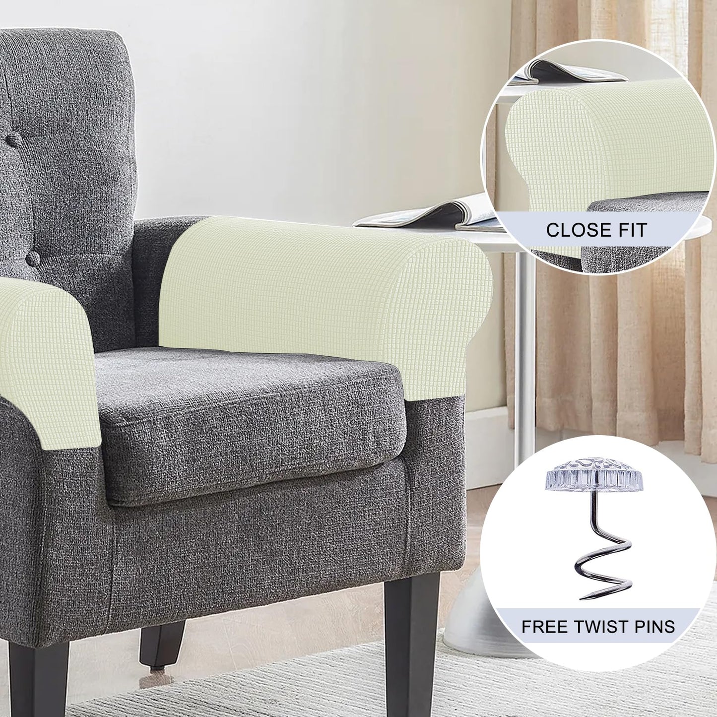 Avtytsda Stretch Armrest Covers Soft Plush Armrest Covers Couch Arm Covers Furniture Protector for Chairs Couch Sofa Armchair Slipcovers for Recliner Sofa with Twist Pins 4pcs(Dark Gray)