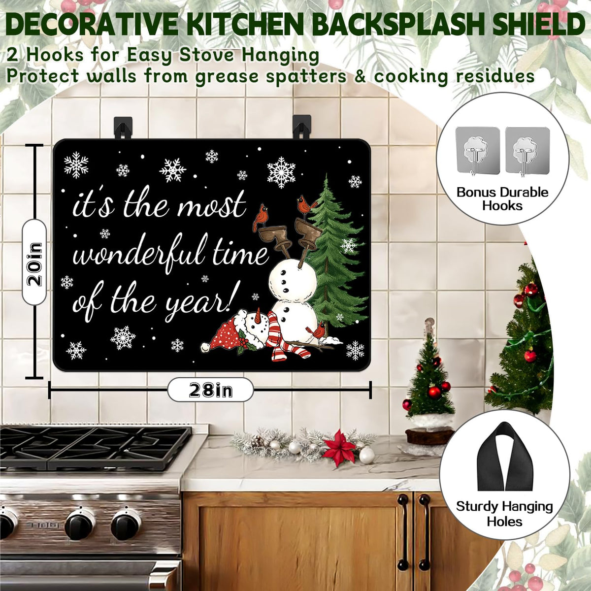 Christmas Stove Top Cover for Electric Stove, Snowman Range Cover, 28x20 inch Snowflake Stove Top Cover, Winter Holiday Stove Range Covers, Heat Resistant Cooktop Cover, Decor for Kitchen Home