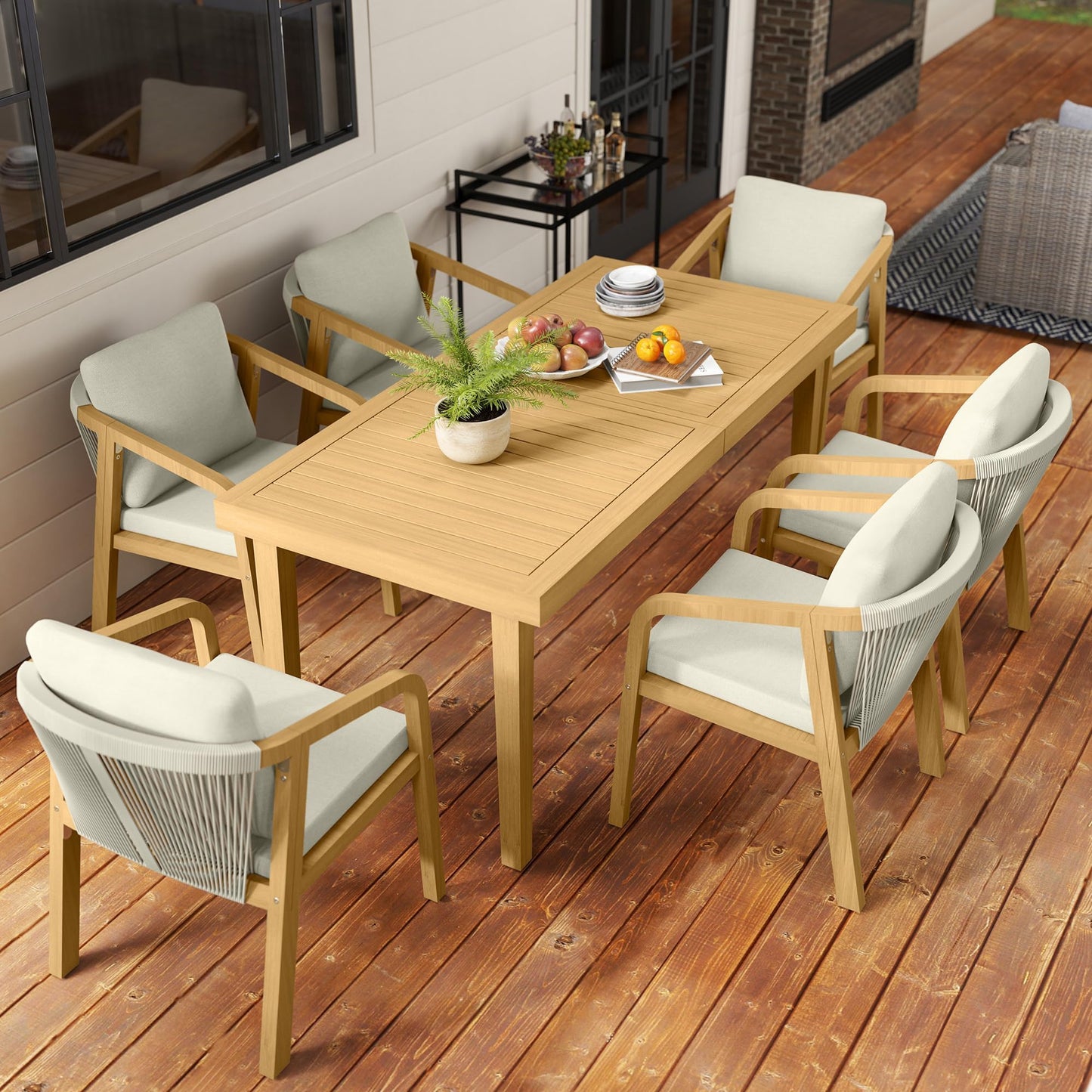 FansaFurn Patio Dining Table Acacia Wood Picnic Table for Backyard Lawn Garden Deck Indoor, Beige