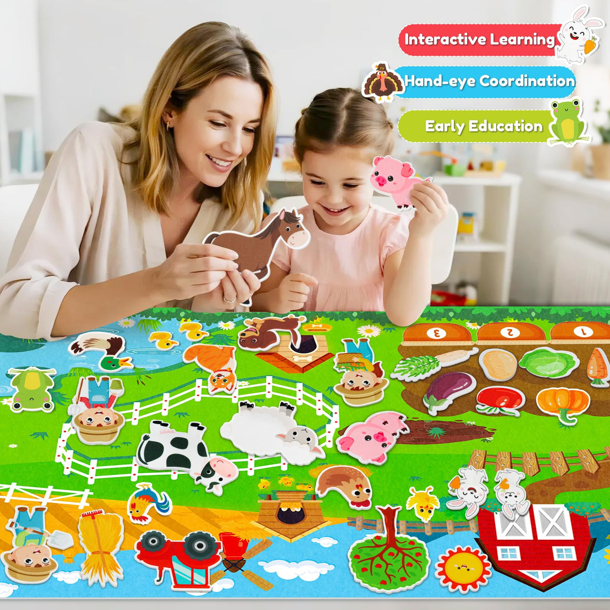 Farm Animals Felt Story Board Set, 3.5Ft 38Pcs Interactive Storytelling Busy Board Toys for 2 Year Old Boy Girl, Animal Farm Barnyard Preschool Learning Activities Toddler Toys for Ages 2-4 Gifts