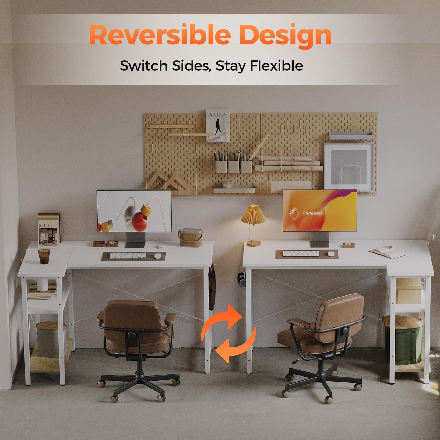 Mericonia Small L Shaped Computer Desk, Reversible Gaming Desk with Storage Shelves, Corner Gamer Desk Table, Study Writing Table
