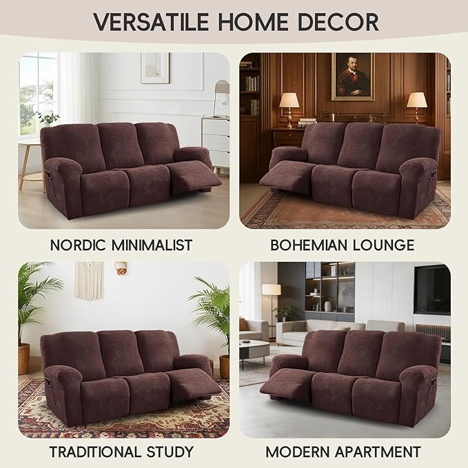 5-Piece Recliner Sofa Covers, Stretch Geometric Strokes Jacquard Recliner Sofa