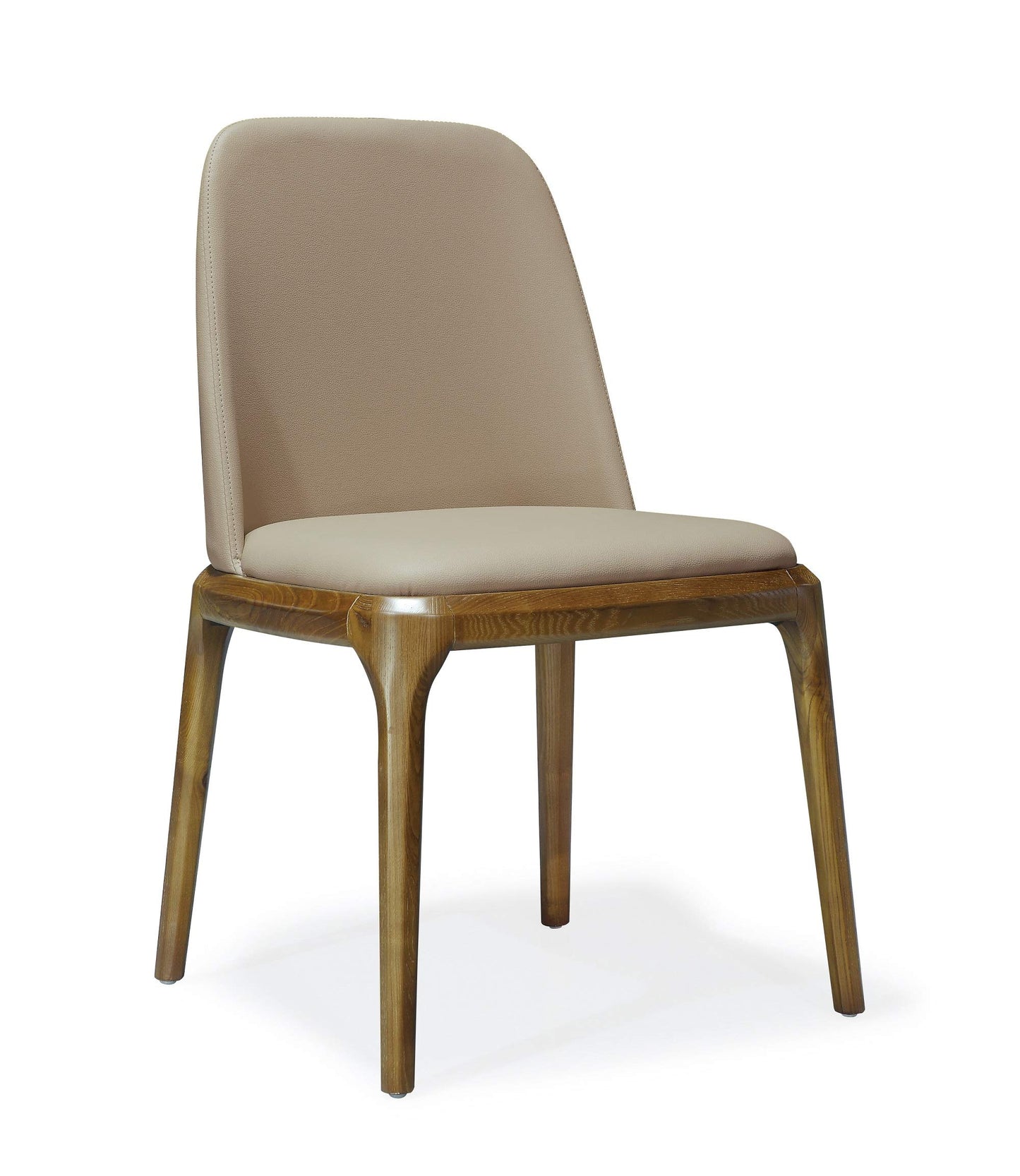 Manhattan Comfort Courding Mid Century Modern Faux Leather Dining Chair with Comfortable Foam Padding & Durable Solid Ash Wood, Fully Assembled Accent Kitchen Furniture, Set of 1, Tan