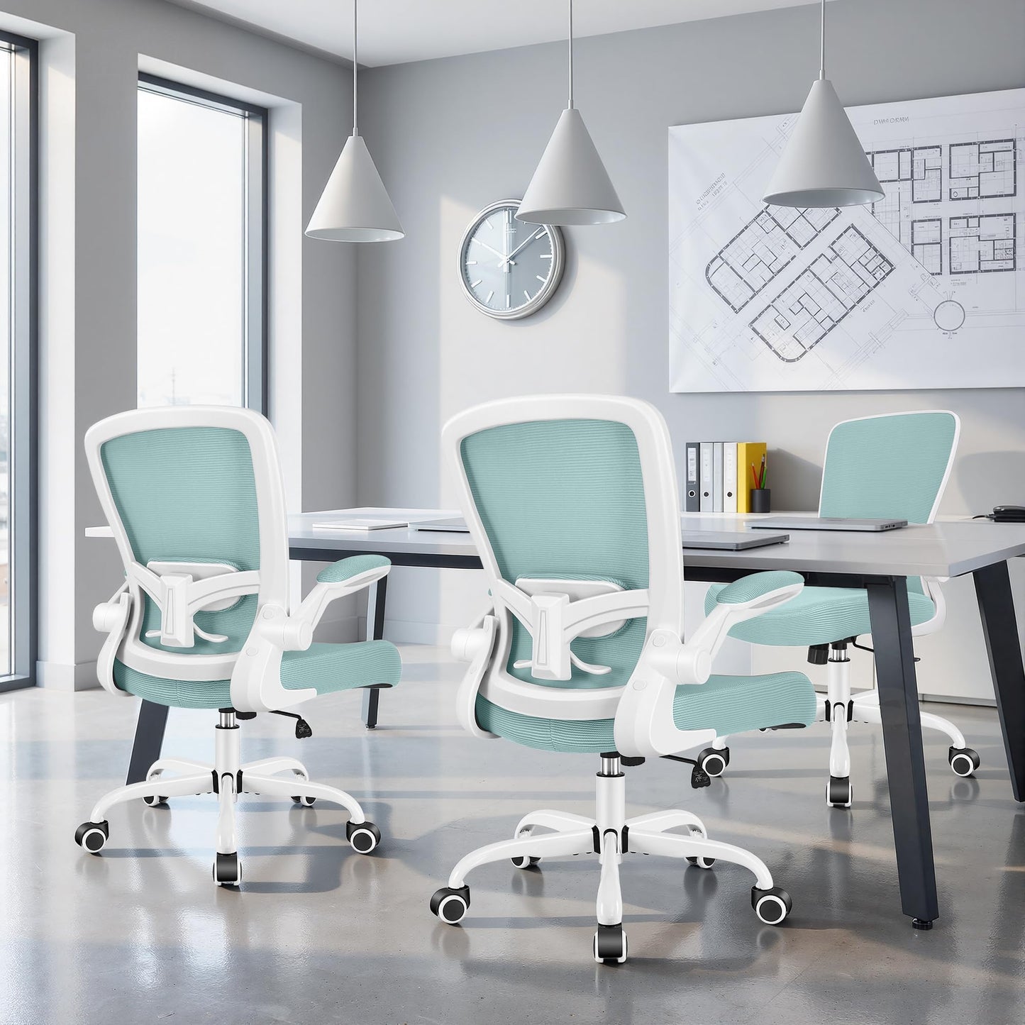 FelixKing Office Chair, Ergonomic Desk Chair Breathable Mesh Chairs Adjustable High Back Lumbar Support Flip-up Armrests, Executive Rolling Swivel Comfy Computer Chairs Home Office Light Blue