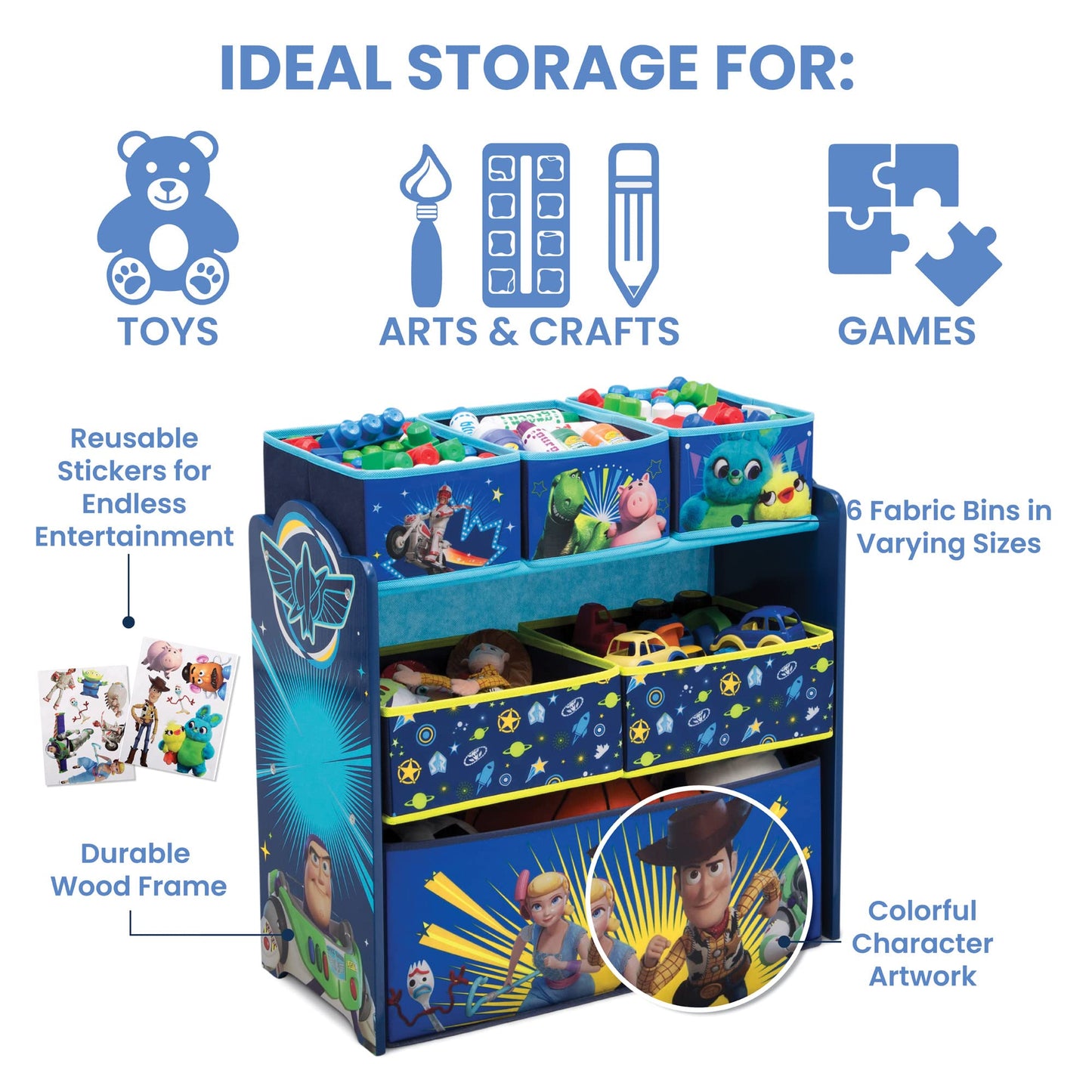 Delta Children Chair Desk with Storage Bin + Design and Store 6 Bin Toy Storage Organizer, Disney/Pixar Toy Story (Bundle)