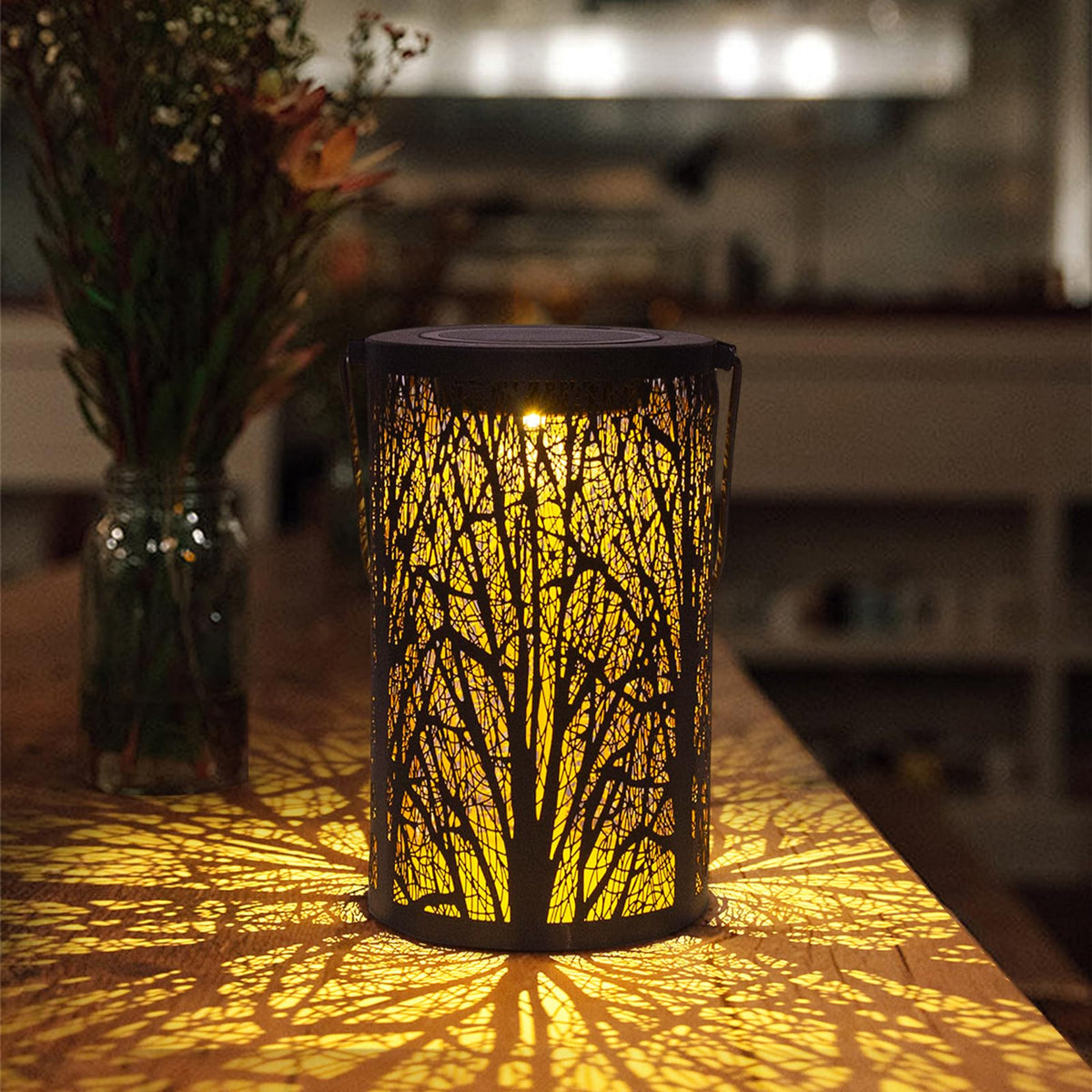 FANOAULEA Solar Lanterns for Outdoor Waterproof, Hanging Solar Lights Gifts for Women Mom, Tree Lantern Hanging/Standing for Patio, Lawn, Tabletop, Garden Decorative LED Lantern Black Tree