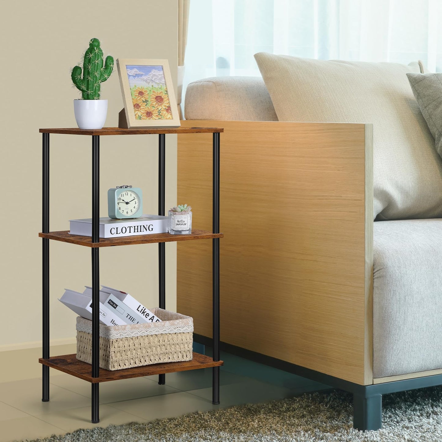 Tall End Table 3 Tier Side Table with Storage Small Nightstand for Small Spaces Living Room Bedroom 3 Tier Slim Table for Office