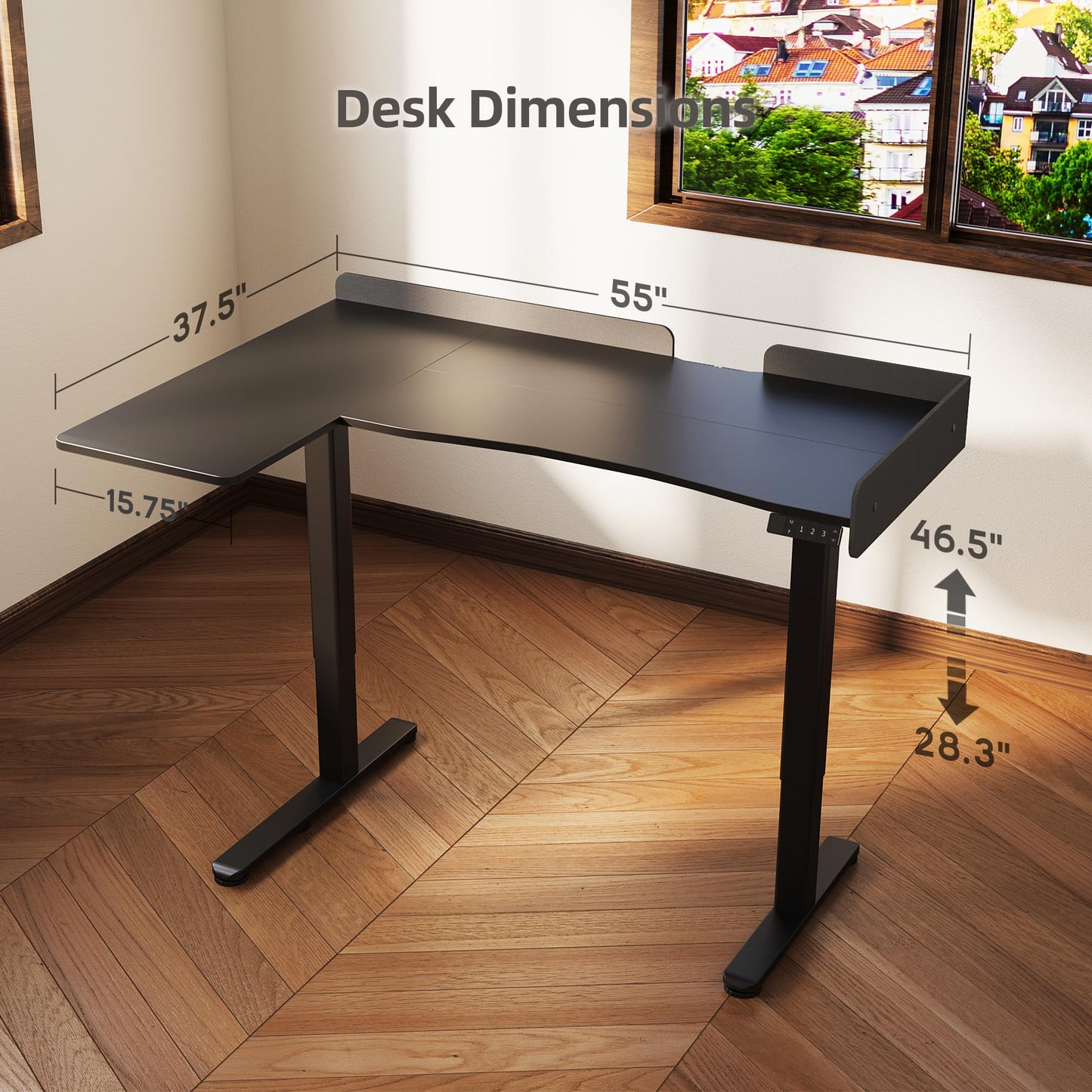 Claiks L Shaped Standing Desk, 55 Inch Electric Height Adjustable Desk with Splice Board Corner Workstation for Home Office, Black