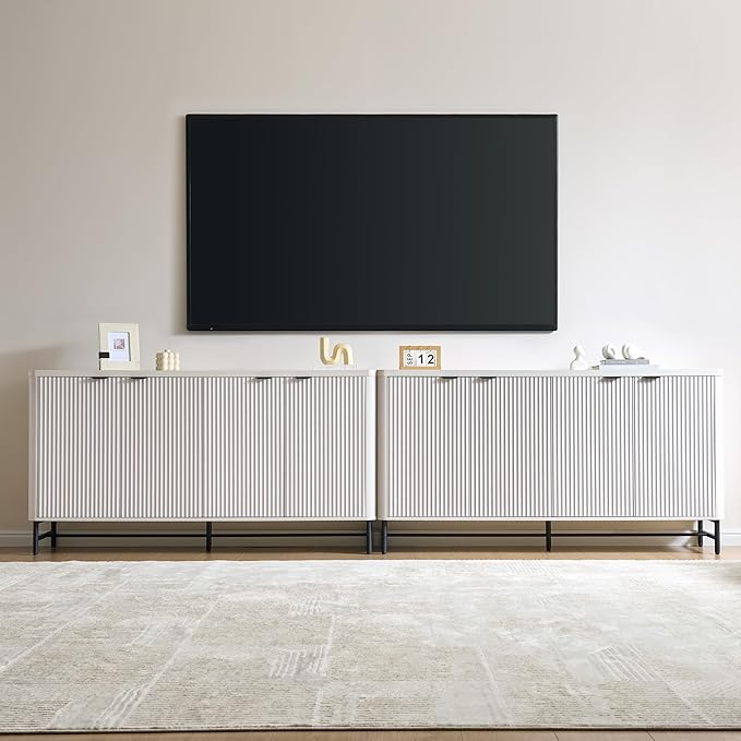 Fatmok 65" Buffet Cabinet with Storage, Fluted Credenza Sideboard with 4 Doors
