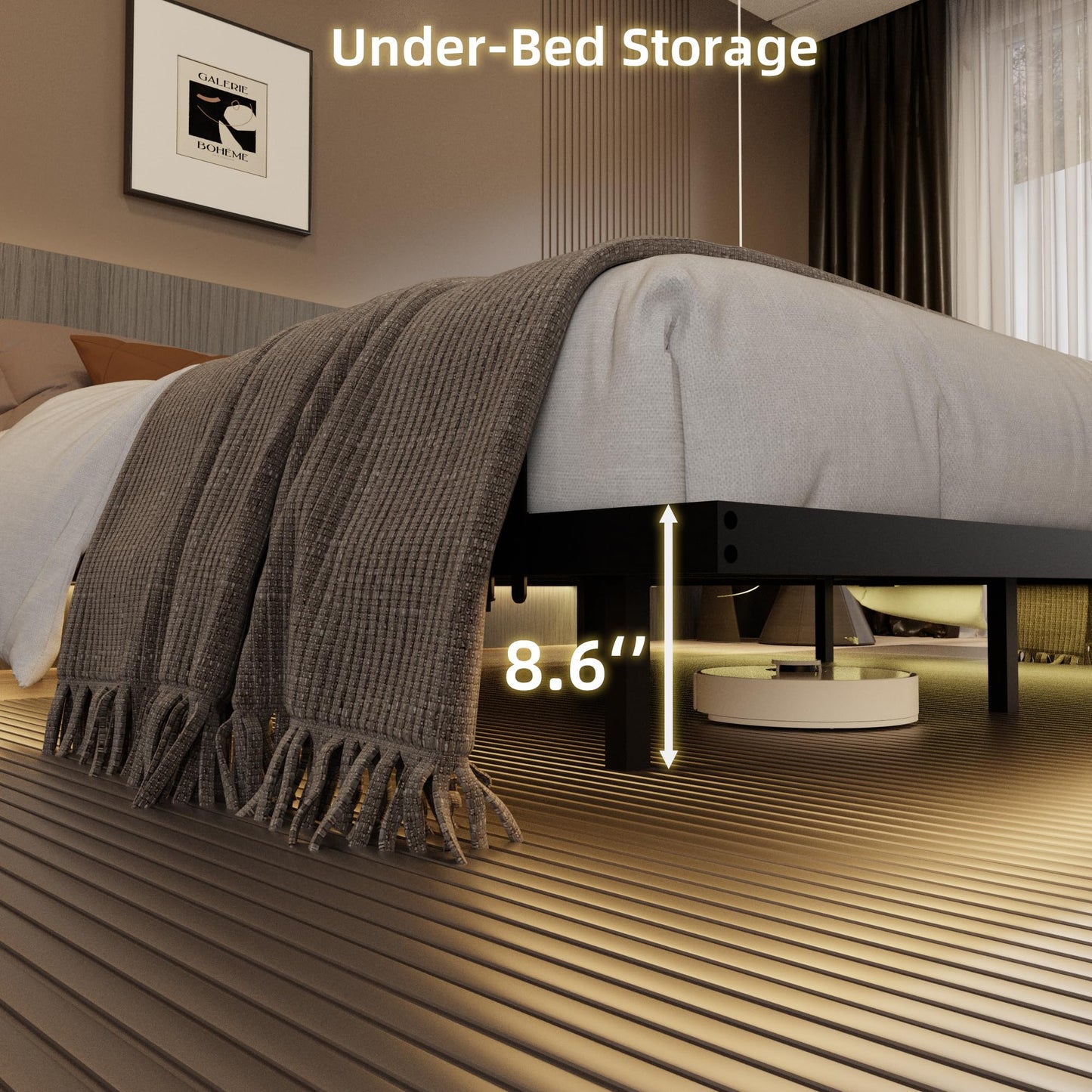 Muluflower Floating Bed Frame Full Size with Charging Station and LED Lights, Metal Platform Bed Frame, No Box Spring Needed, Easy Assembly, (Full)