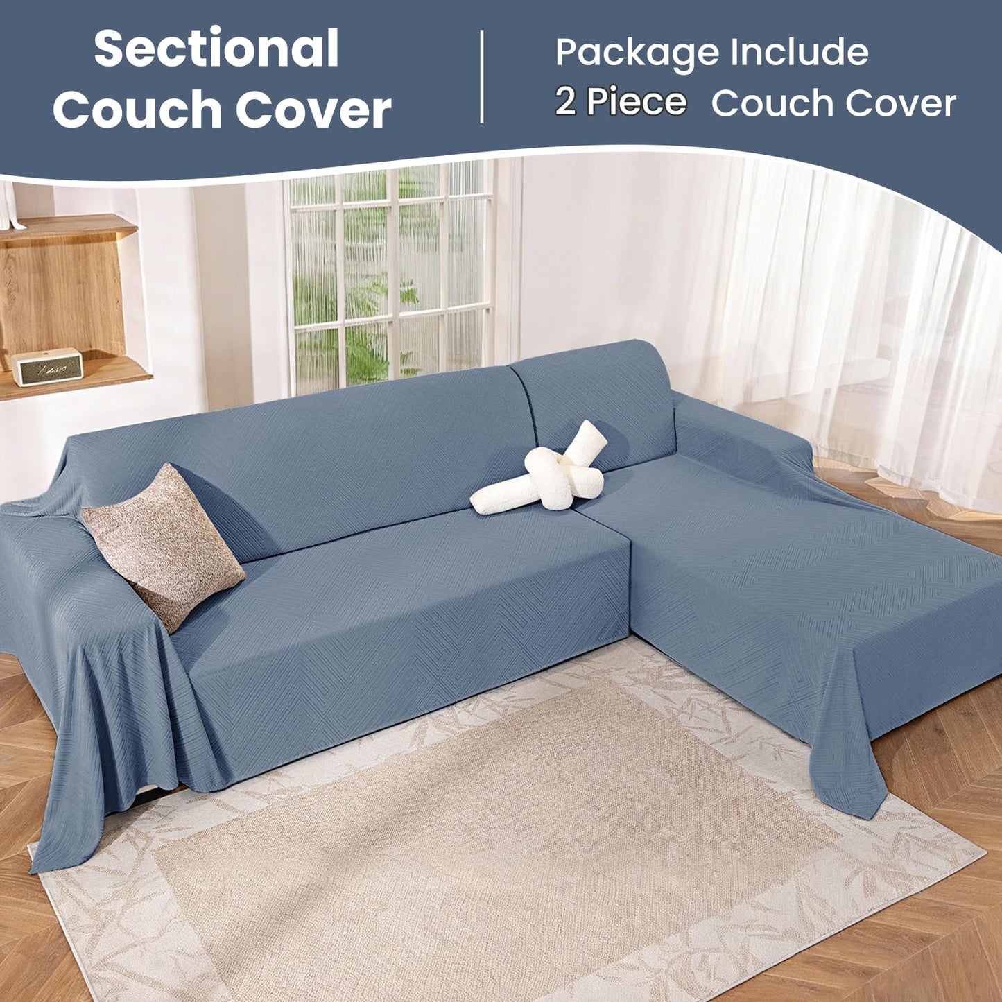 CYCMACO Sectional Couch Covers for Dogs 2 Pieces, Pet Couch Covers for Sectional Sofa, Washable L Shaped Couch Cover, Couch Blanket Furniture Protector (X-Large: 78" x 110" + 78" x 118", Blue)