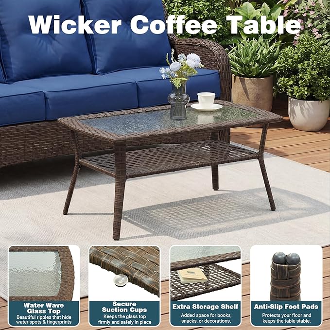 Patio Furniture Set, High Back Rattan Sofa, Weather Resistant Olefin Fabric