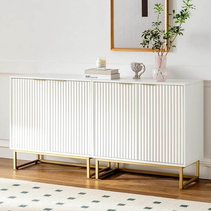 EYYTHUNG Fluted Cabinet with Storage Set of 3, Sideboard Buffet Cabinet with