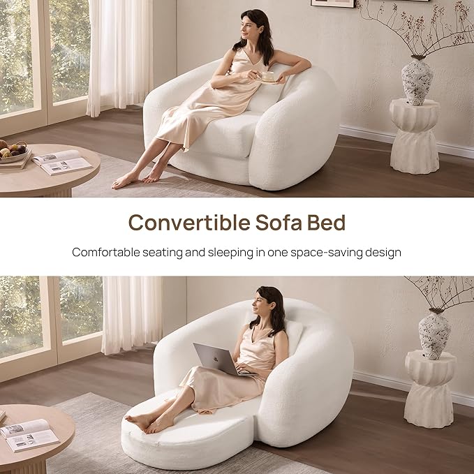 SICOTAS Curved Sofa Couch Bed for Living Room Convertible Futon Cloud Boneless