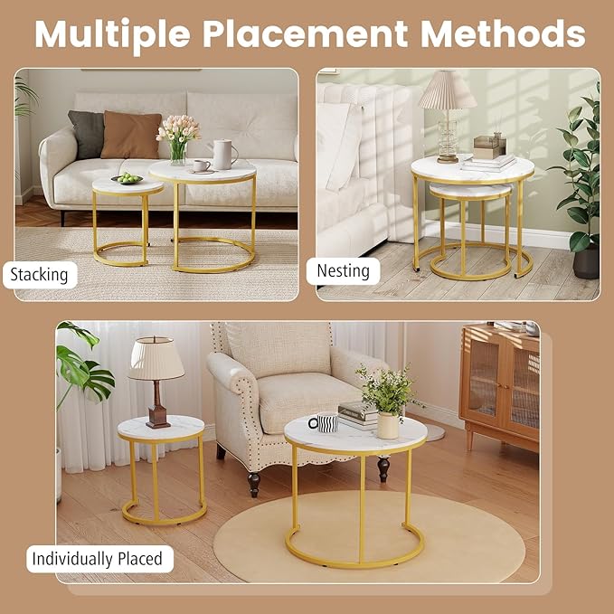 Giantex Nesting Coffee Table Set of 2, Round Stacking Side Tables
