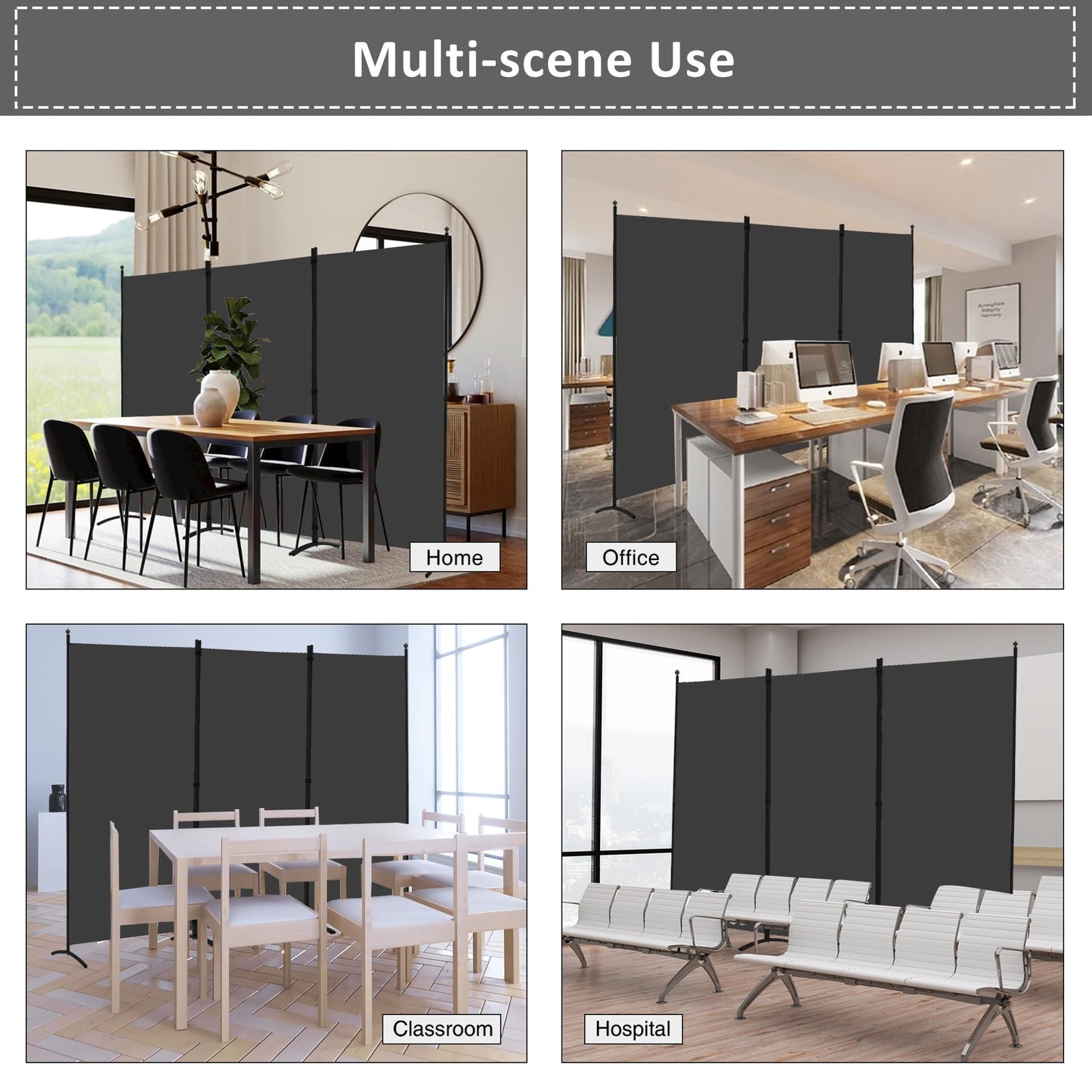 Spurgehom 3 Panel Room Divider Folding Partition Privacy Screens, Freestanding Fabric Room Panel Portable Room Partition Wall Dividers for Home Office Restaurant, 102" W X 71" H (Black)