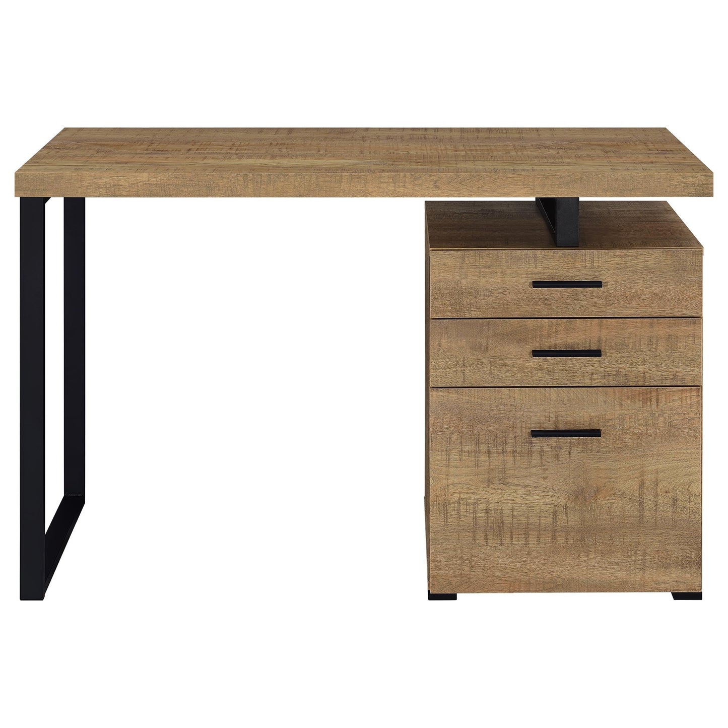 Coaster Home Furnishings - Brennan - Engineered Wood - 47-Inch 3-Drawer Computer Desk with File Cabinet and Open Metal Leg - Home Office - Mango and Black - 800787