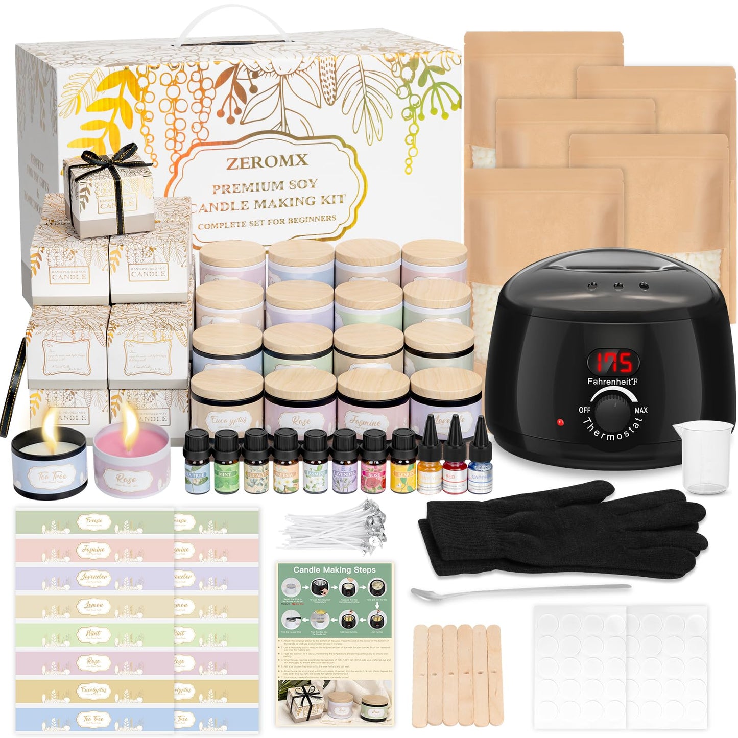 ZEROMX Candle Making Kit for Adults Beginners – 161PCS 1200g Wax DIY Candle Making Kit with Electric Wax Melter Pot, Candle Making Supplies for Make Your Own Candle Kit, Craft Kits for Adults