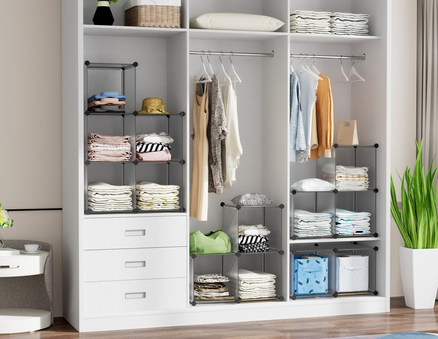 HOMIDEC 6 Light Grey Cube Storage Organizer, Modular Storage Shelf with Hammer, Cube Storage Bin Cabinet Closet Bookshelf for Living Room, Bedroom, Office, Each Cubes Size 11.8 x 11.8 inch