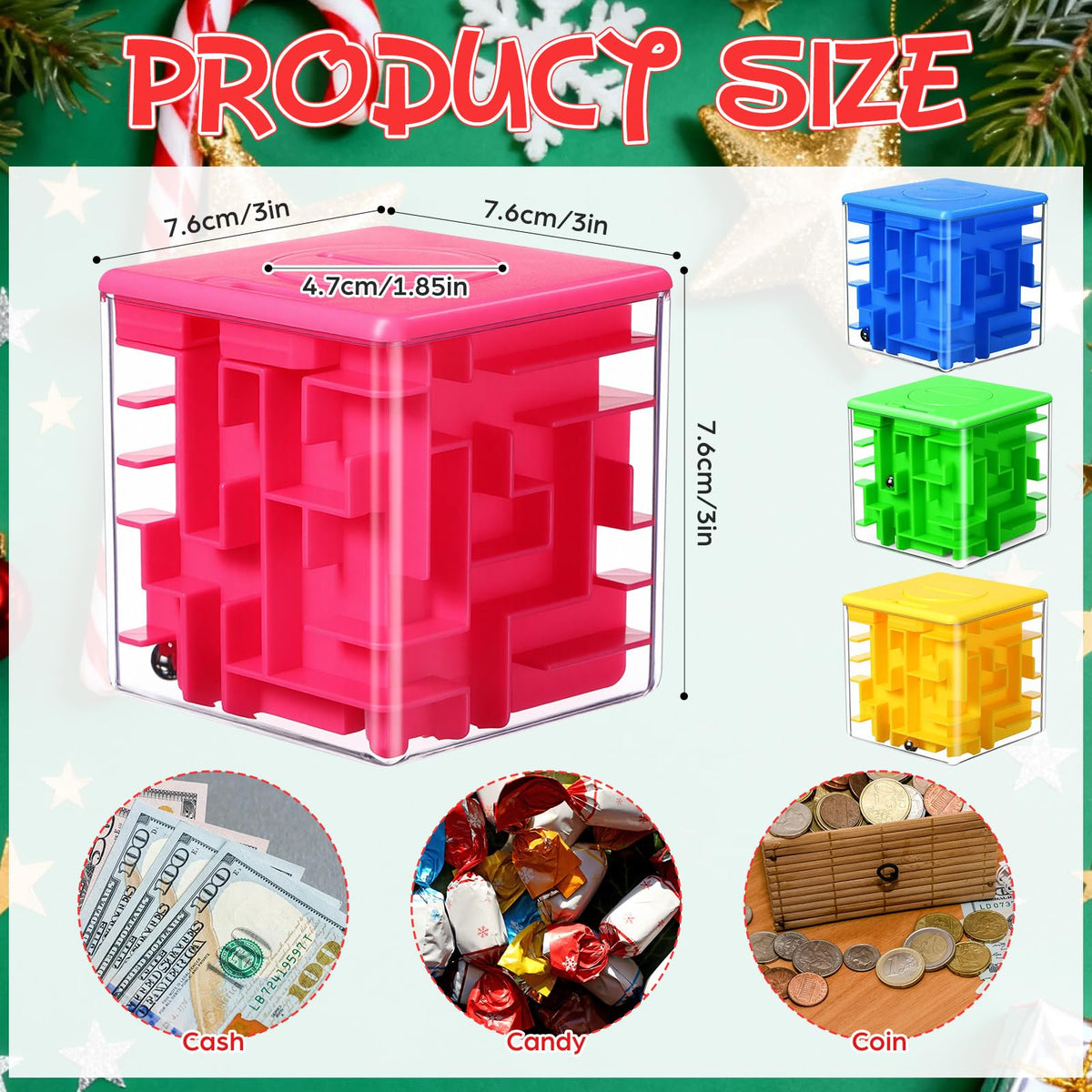 4 Pcs Money Box for Cash Gift Stocking Stuffers Plastic Cash Money Maze Puzzle Box for Adults Christmas Birthday Party Favors (Green)