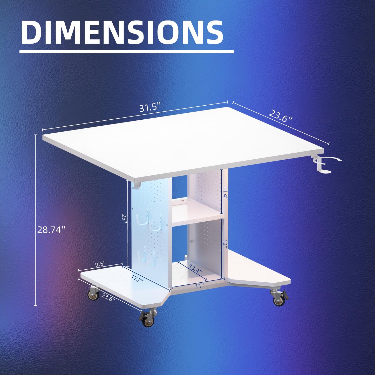 Pamray Small Gaming Desk Rolling Computer Table White
