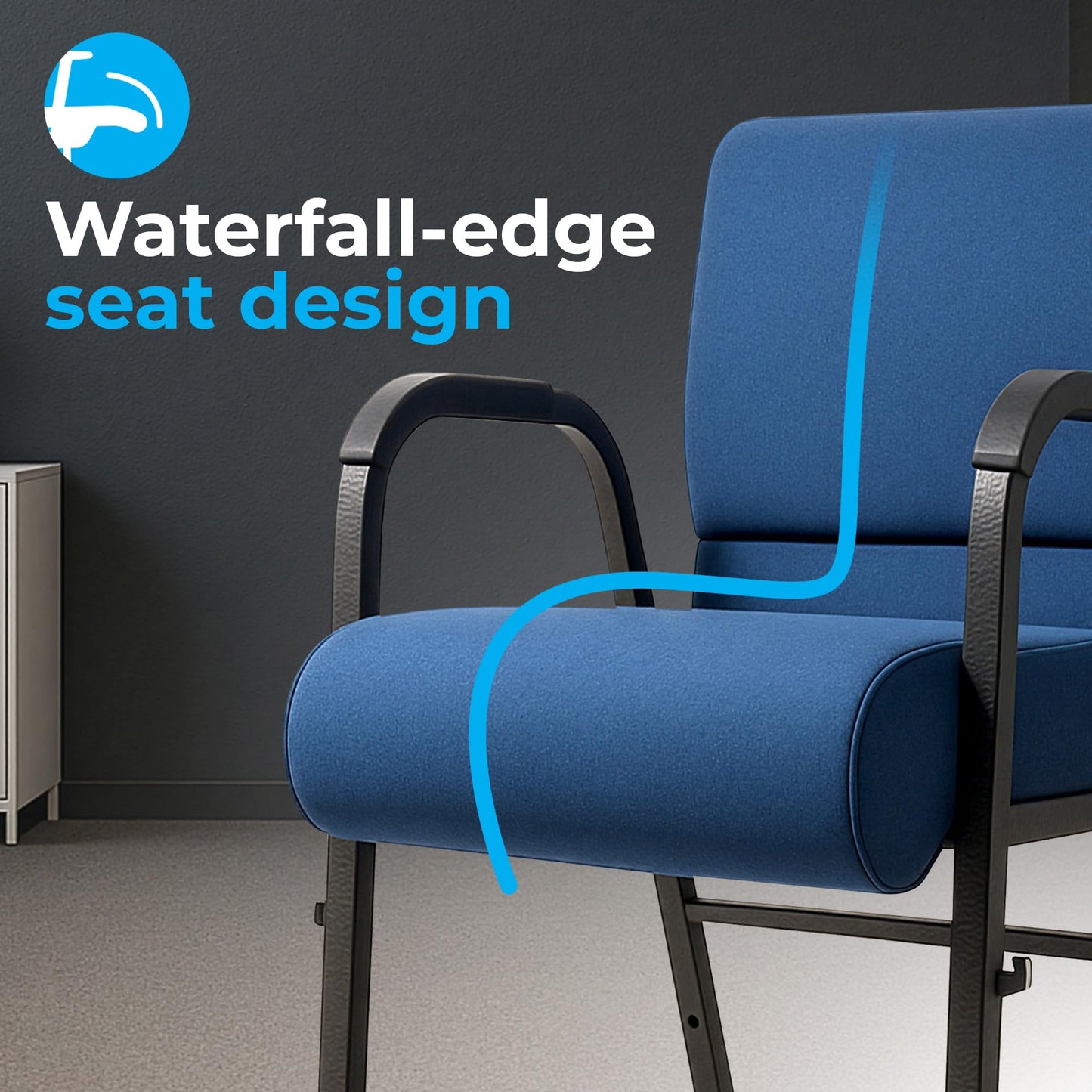 ANTAKIPRO Stationary Office Chair - Ergonomic Guest Chair with Waterfall Cushion Seat, Back Card Pocket & Armrests, Backrest Incline, Stackable Design, Suitable for Reception & Waiting Rooms