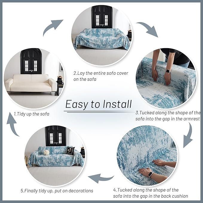 MYSKY HOME Sectional Couch Cover Sage Abstract Geometric Sofa Covers