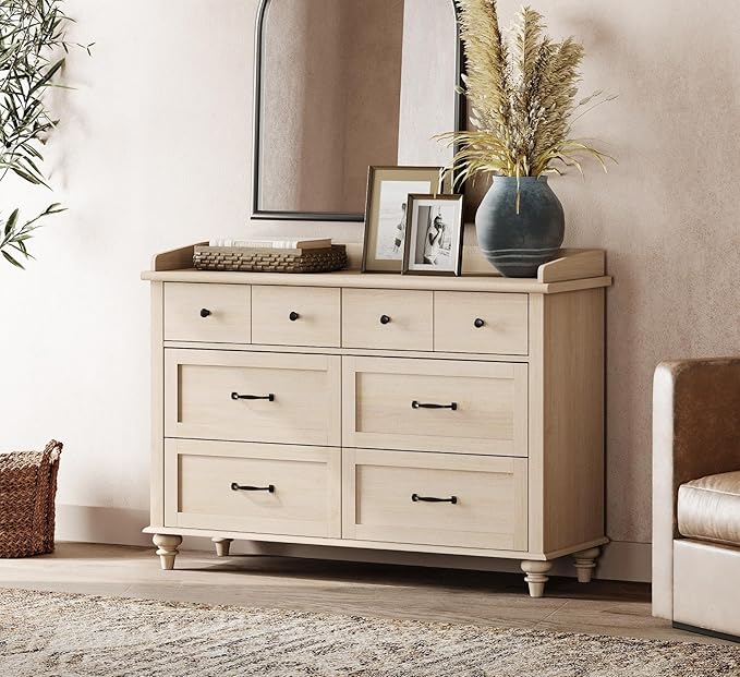WAMPAT 6 Drawers Dresser for Bedroom, Elegant Wooden Chest of Drawers Kids