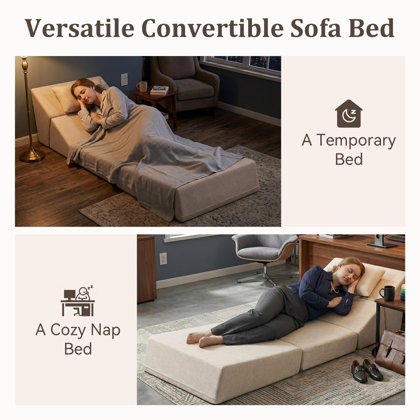 KAPEETOO Fold Out Chair Bed, Folding Sofa Bed, 3 in 1 Convertible Sleeper Chair Bed for Nap, Transformable Sofa Bed for Apartment,Dormitory,Bedroom
