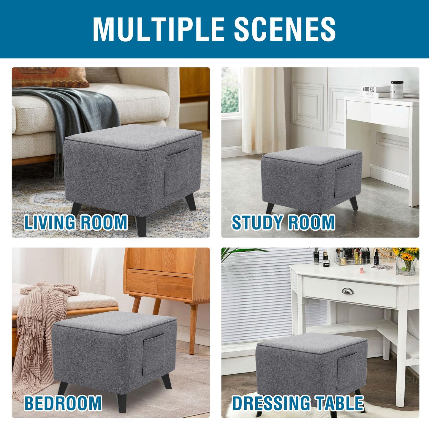 H.VERSAILTEX Ottoman Cover Slipcover Square Fit Length 18"-19" Footrest Sofa Slipcovers Stool Cover Footstool Protector Covers Feature Thick Durable Linen Look Fabric Removable Washable - Heather Grey