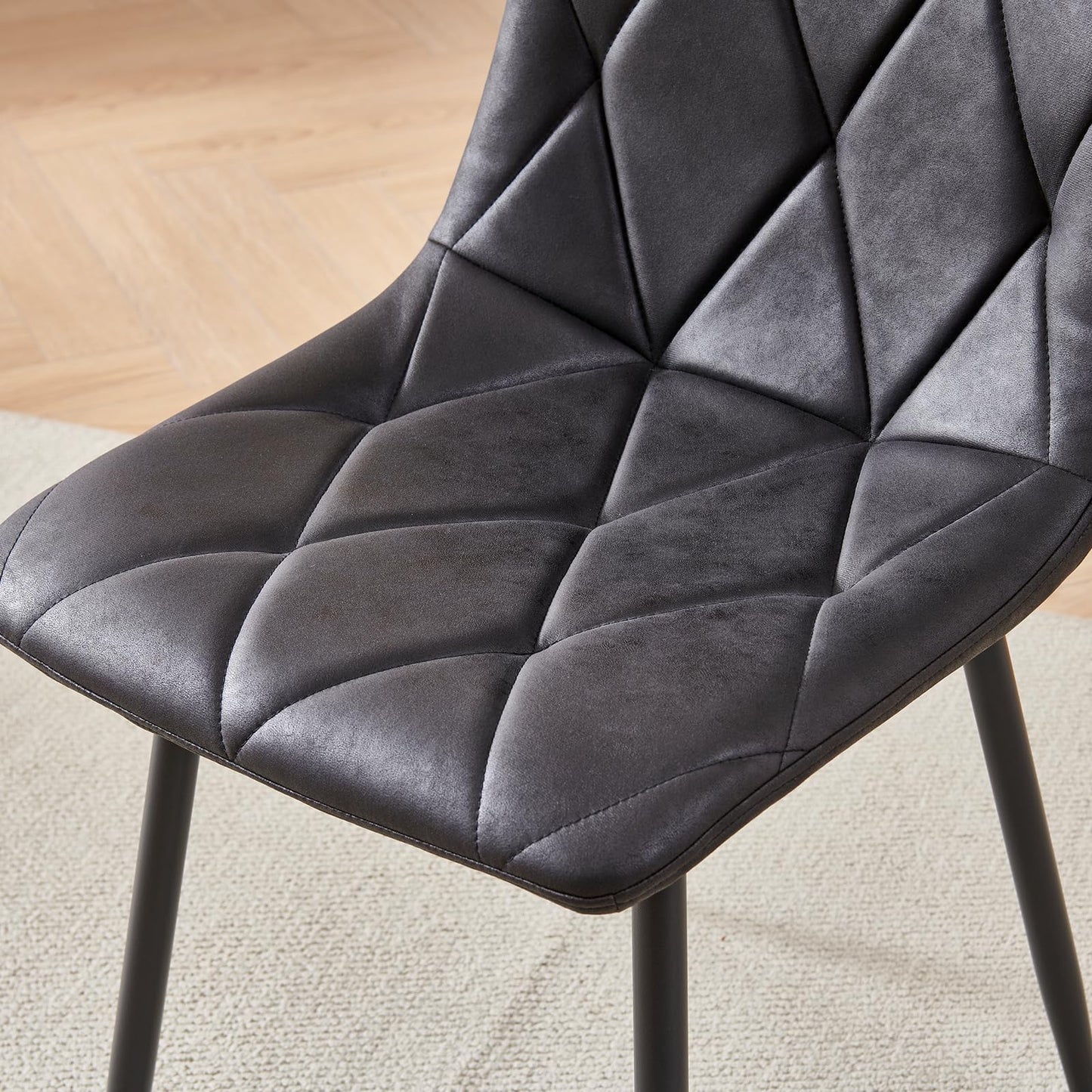 Btrpily 4 Set of Dining Chairs, Metal Frame Dining Chair for Kitchen Room,Technology Cloth Seat Chair for Living Room, Bedroom(Black)