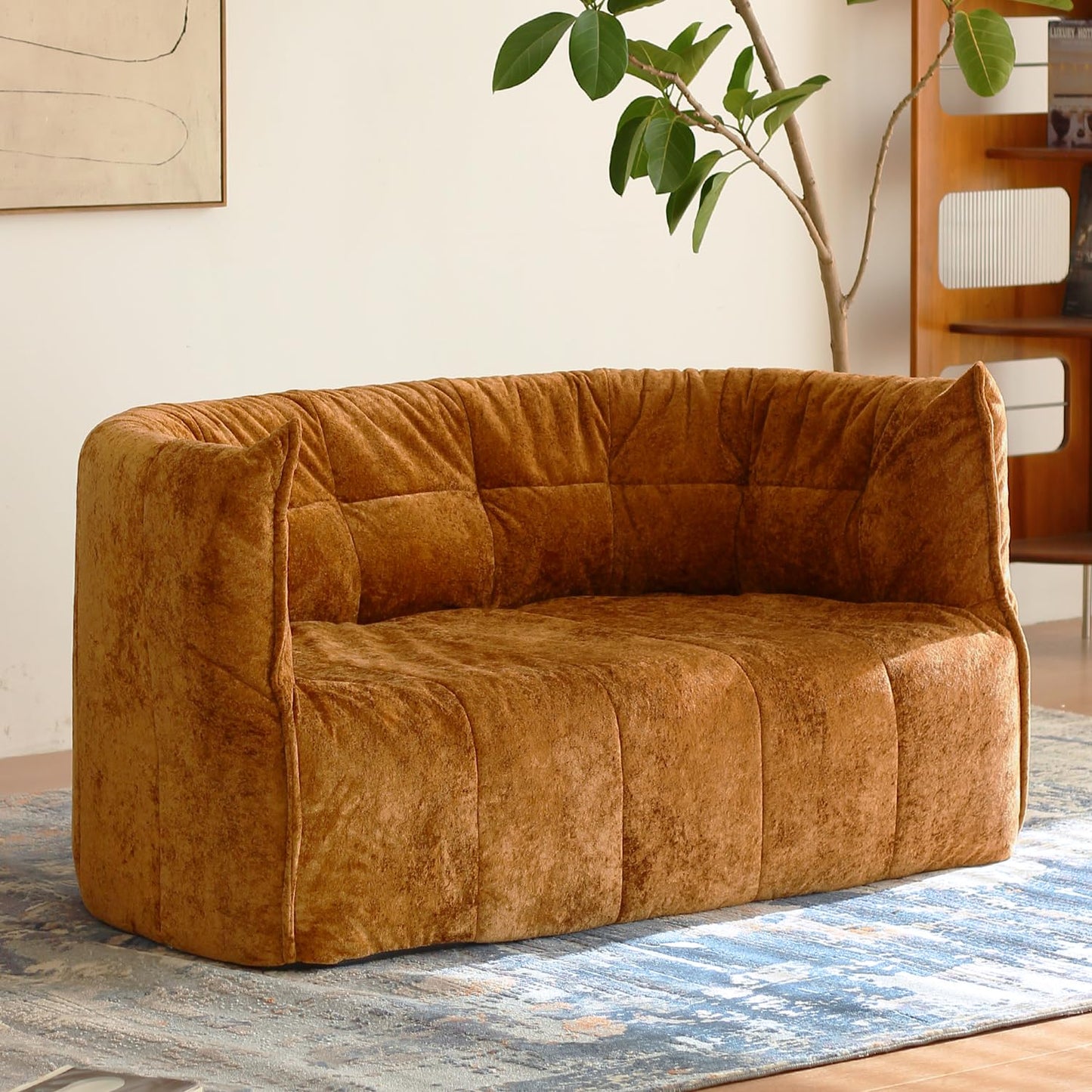 N&V Mid Century Brigantin Deep Relaxation Sofa, Soft Premium Chenille, for Living Room Bedroom and Office (Brown, ThreeSeater)