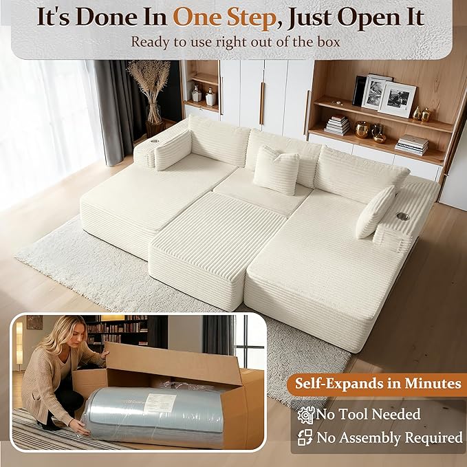 108" Cloud Sectional Couch, Comfort Sleep Sofa