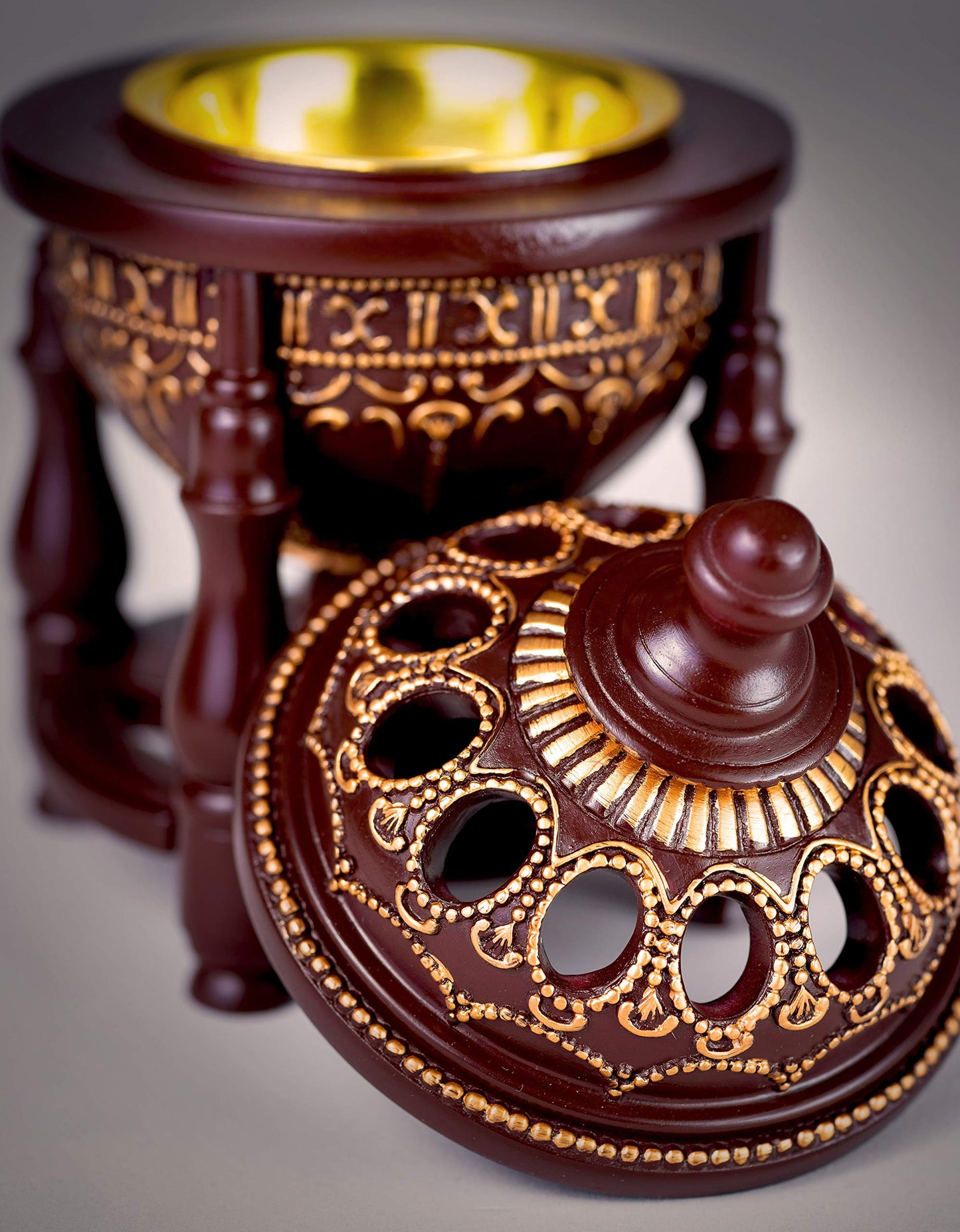 AM Charcoal Incense Burner - Bakhoor Burner, Oud Frankincense Resin Burner for Office & Home Decor, Lavish 4 Pillar Bukhoor Burners, Elegant Brown Design for Luxury Aroma Experience (Brown)