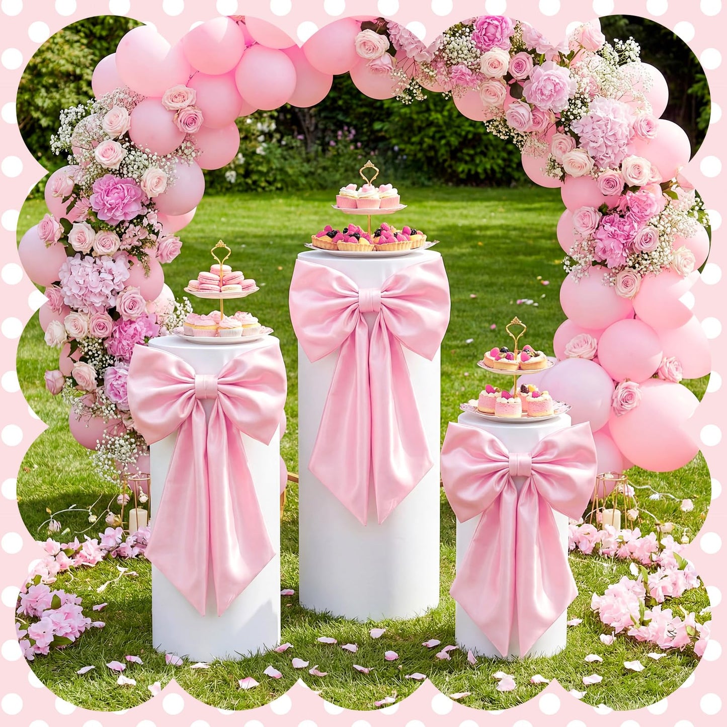 SmoothNovelty 3 Pcs Pink Bow Cylinder Pedestal Stand Covers Spandex Flexible Display Pedestal Covers Round Plinth Pillar Wrap for Birthday Party Wedding Baby Shower Decor