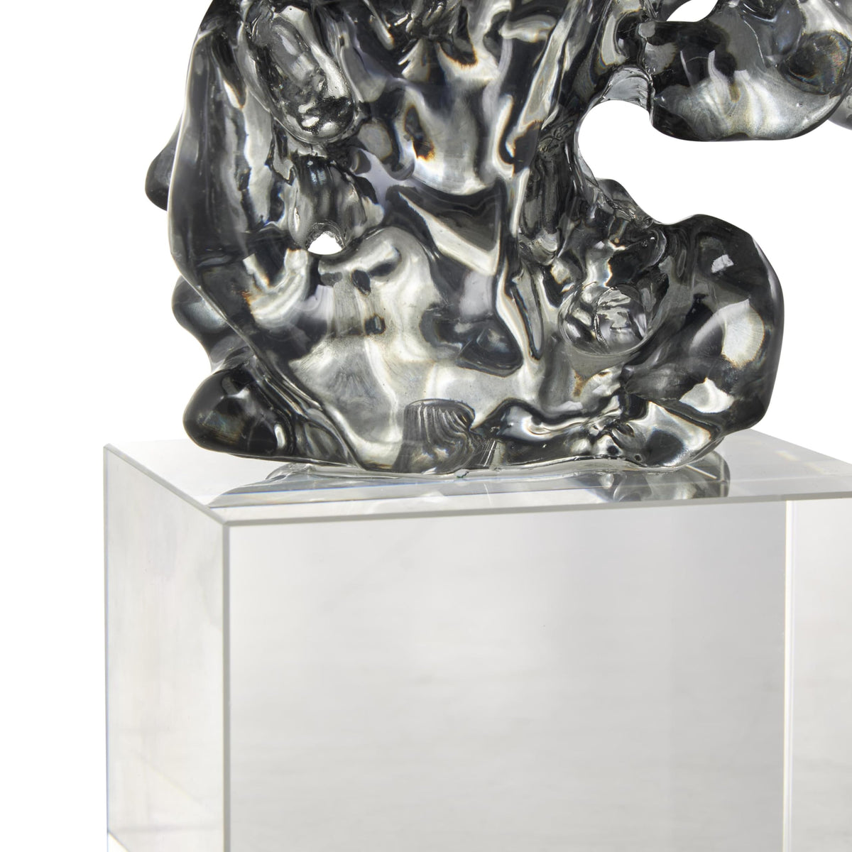 Deco 79 Glass Abstract Decorative Sculpture Freeform Home Decor Statue with Clear Square Base, Accent Figurine 6" x 3" x 10", Clear