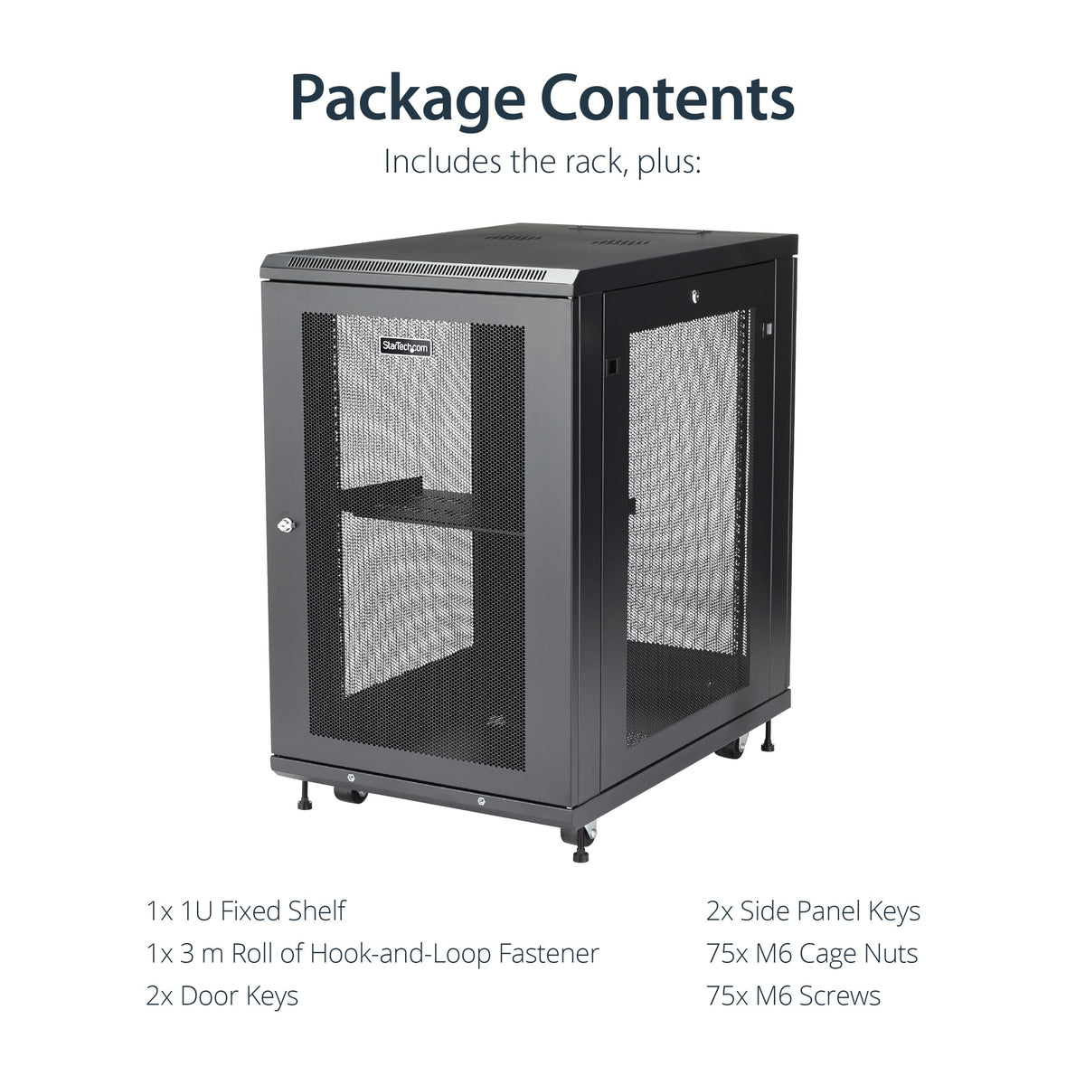 StarTech 18U Enterprise-Grade Server Rack Cabinet Kit, 19in Enclosed 4-Post Rack with Shelf and Cable Management, 29in (75cm) Mounting Depth, 992lb (450kg) Capacity
