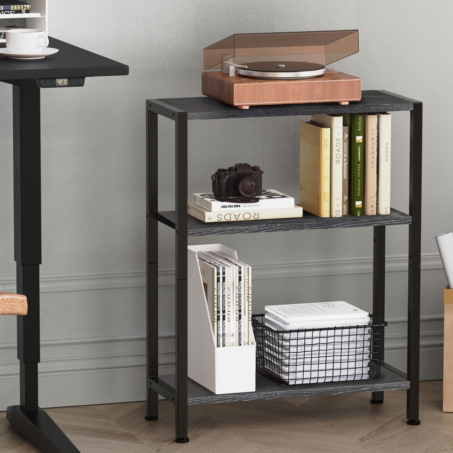 Vantimo 3-Tier Side Table, Small EndTable, Sofa SideTable for Narrow Spaces, Slim EndTable, NightstandTable, Skinny Bedside Table, for Living Room, Bedroom, Office, Black