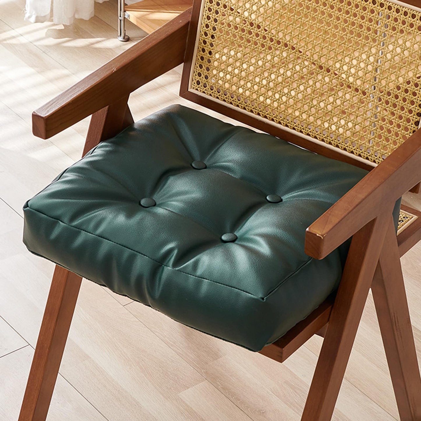 Dual Sided Bench Cushion - Waterproof Faux Leather & Plush Velvet Reversible Seat Pad (16"/18"), Non-Slip Chair Cushion with Handle (6 Colors) (Dark Green, 18x18x3 Inch (Pack of 1))