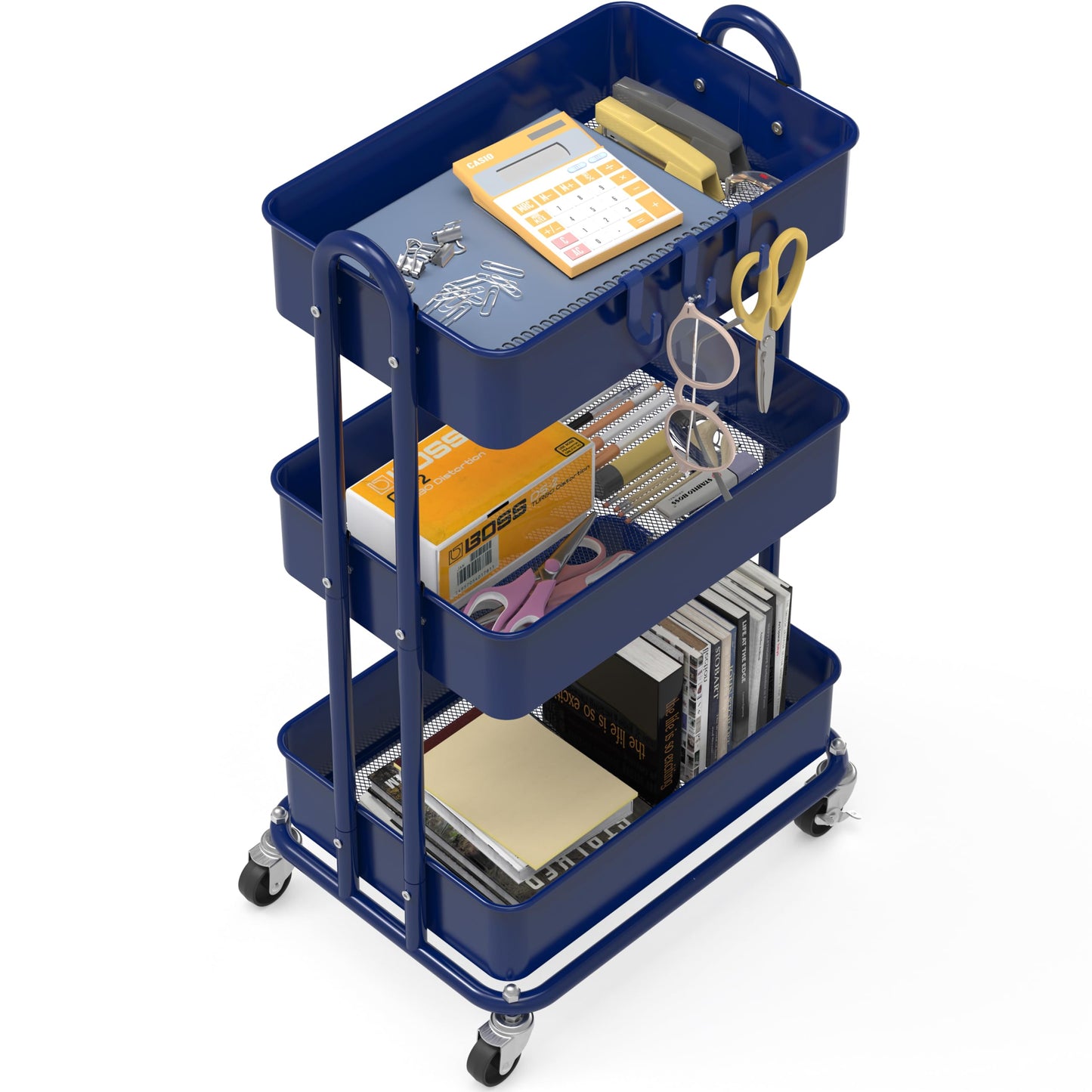Simple Houseware 3-Tier Heavy Duty Metal Utility Rolling Cart, Navy
