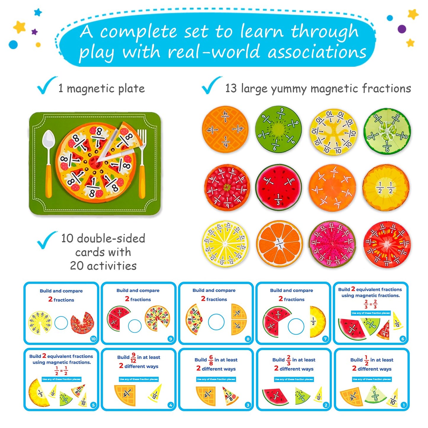 Simply Magic 166 PCS Magnetic Fraction Tiles and Circles & 112 PCS Yummy Magnetic Fractions