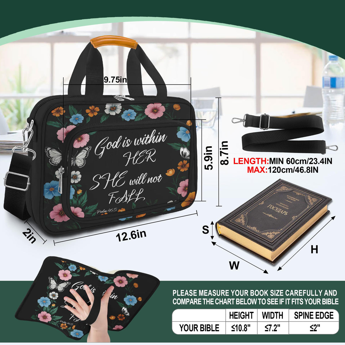 Butterfly Floral Bible Cover Case for Women,Large Boho Church Bag,Bible Bags for Women Organizer,Bible Study Supplies Journaling Kit Book Carrying Case with Bible Highlighters Shoulder Strap