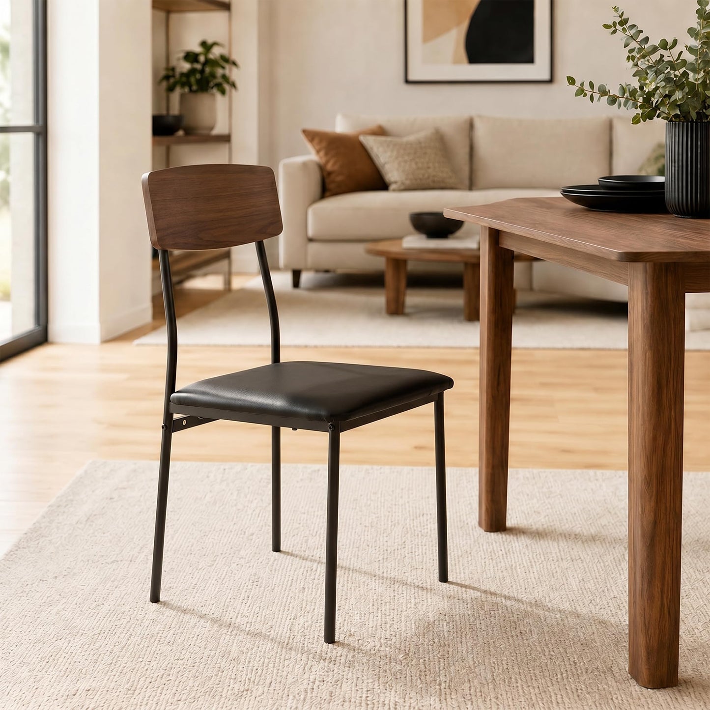 Fkhouse Dining Chair, Chair with Metal Frame, Brown and Black