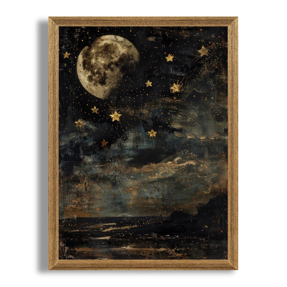 Palette Dreams Framed Vintage Moon and Stars Canvas Wall Art 12x16 inches