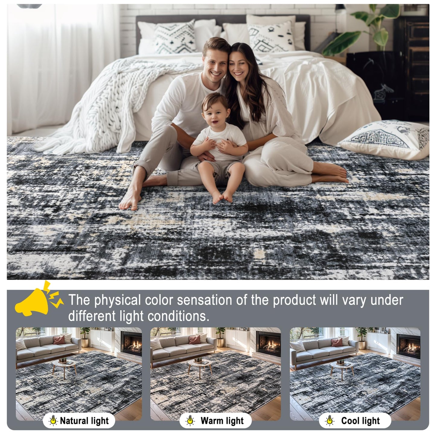 8x10 Area Rugs for Living Room - Washable Rug Modern Abstract Soft Large Neutral Non-Slip Carpet Indoor Floor Thin Carpets for Bedroom Dining Room Farmhouse Nursery Home Office Black Gold