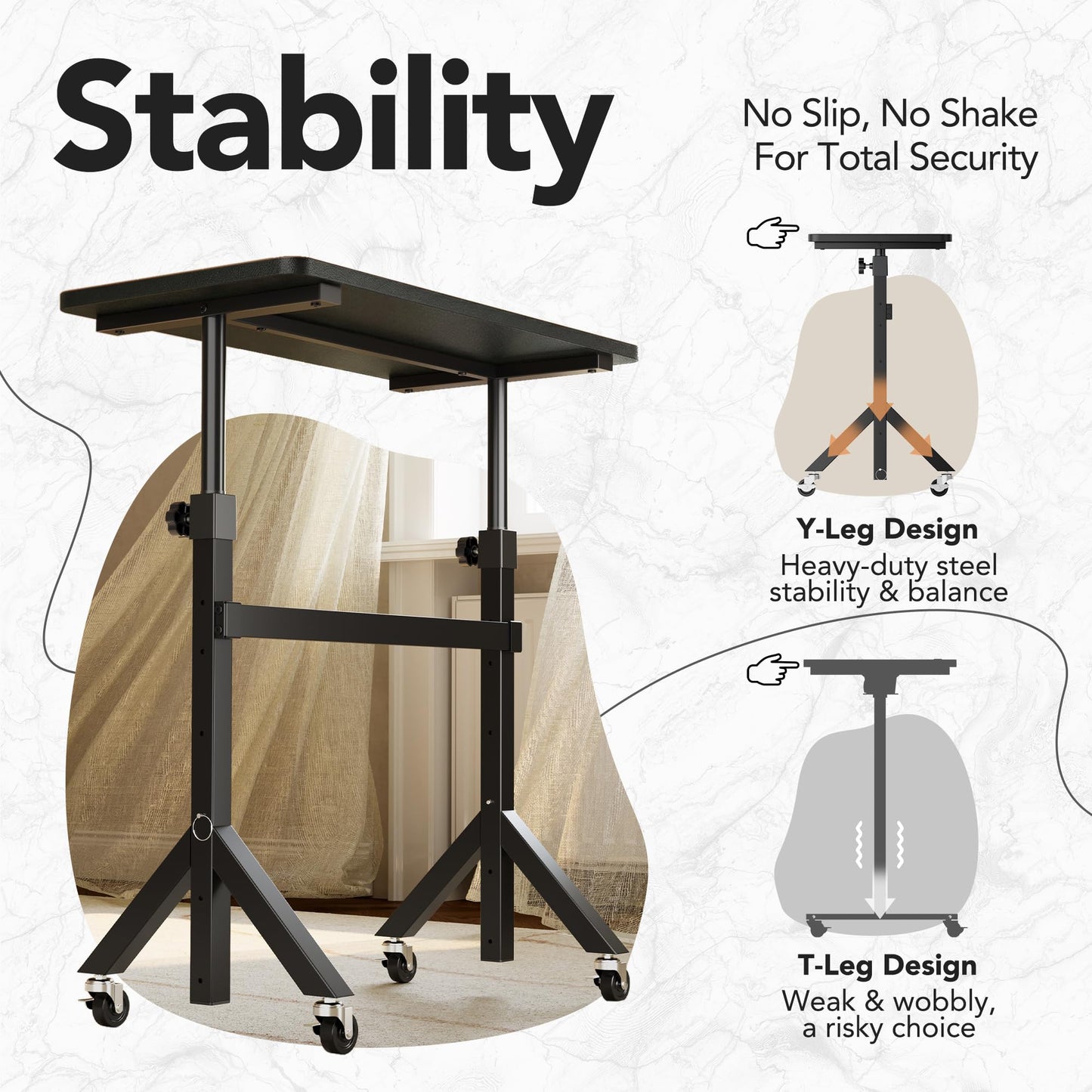 HUANUO 32'' Small Standing Desk Adjustable Heigh, Mobile Stand Up Desk with Wheels, Portable Rolling Desks for Walking Pad and Treadmill, Computer Laptop Desks for Home Office Space,Black