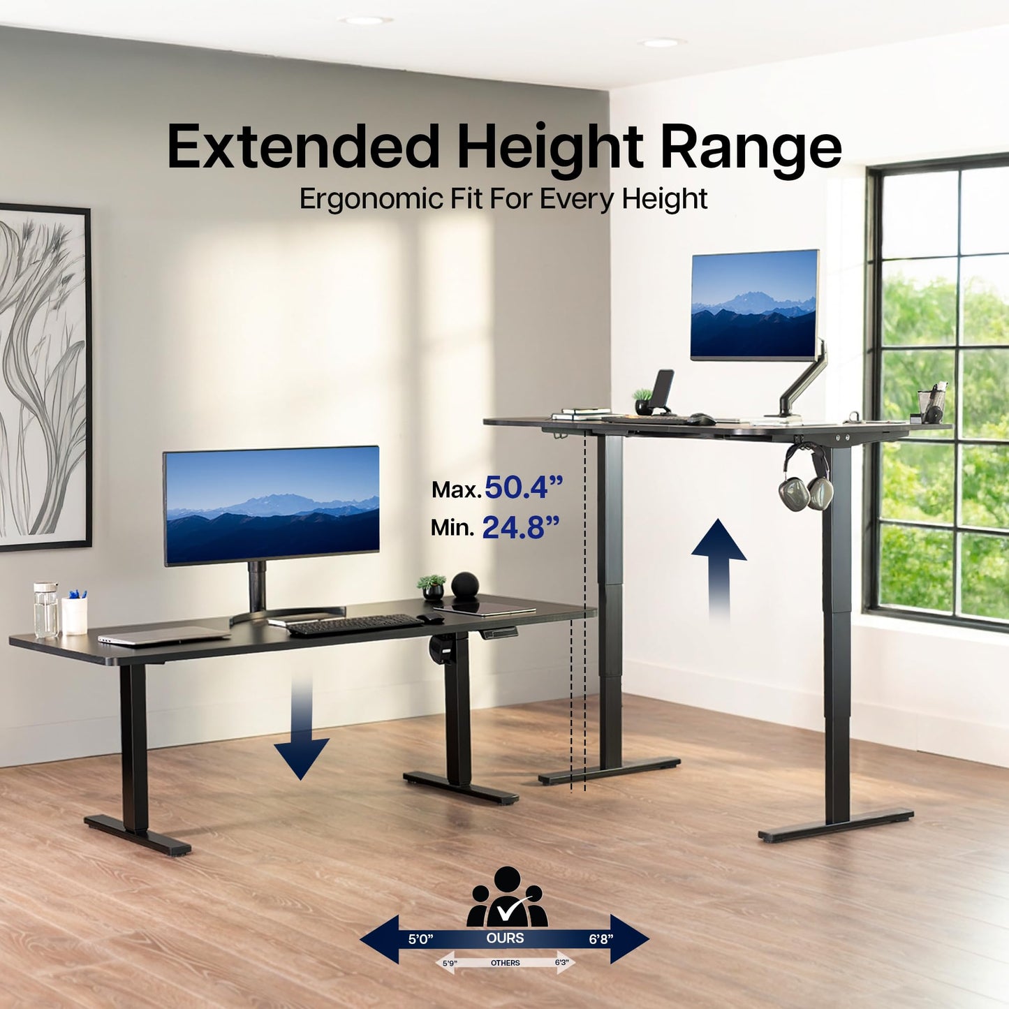 VIVO Electric 71 x 30 in Standing Desk, Touch Screen Adjustment, 220 lb Frame Support, 2E Series, Dark Gray Top Black Frame, DESK-KIT-2E71G