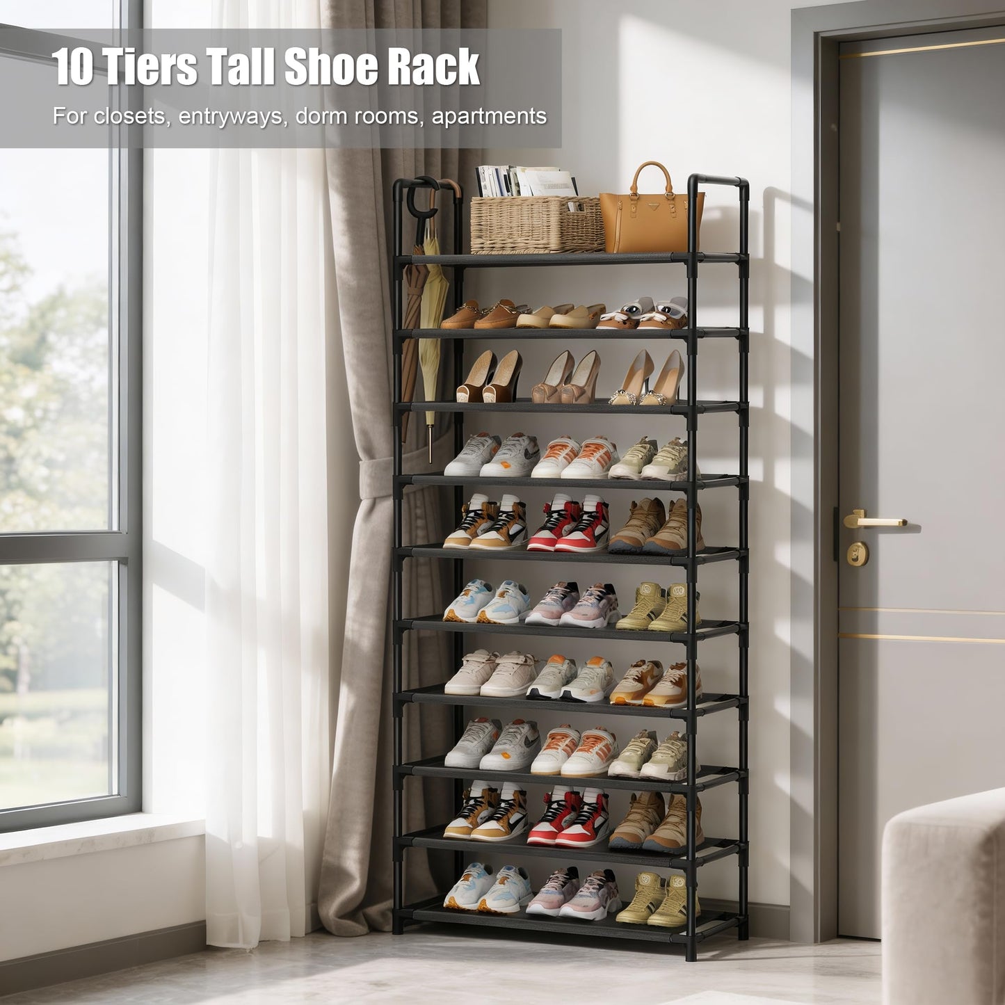 SRRSO Shoe Rack, 10 Tier Shoe Storage Organizer Fit 30-35 Pairs Shoes,Metal Tall Shoe Shelf for Closet,Entryway,Garage,Bedroom,Cloakroom